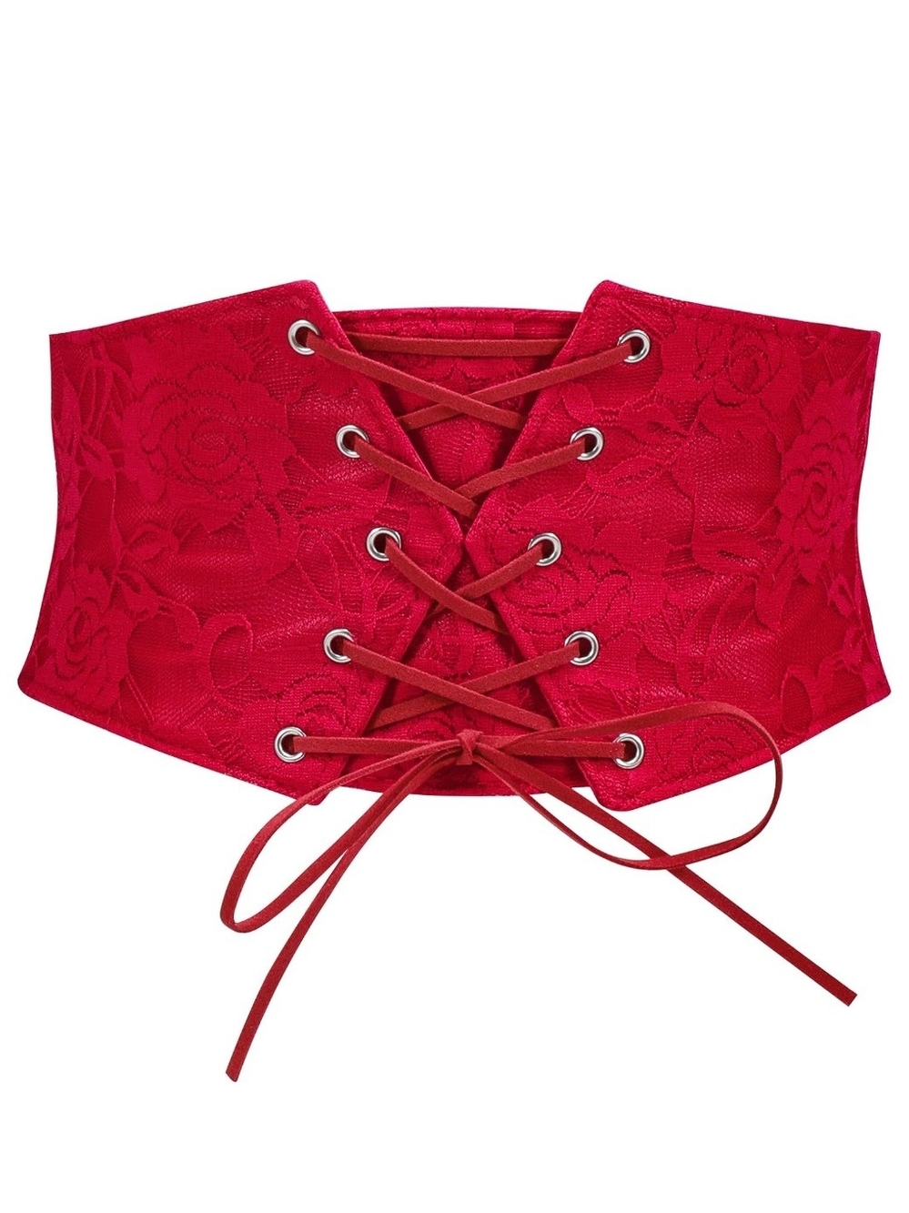Red Lace-Up Floral Waist Cincher Belt - Women's Elastic Corset